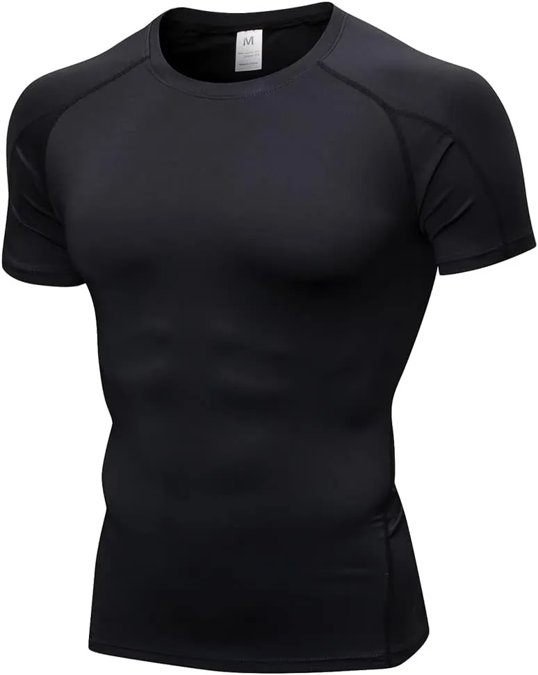 Men's Compression Shirt Short Sleeve Athletic Compression Tops Cool Dry Undershirts Baselayer Gym Workout T Shirt