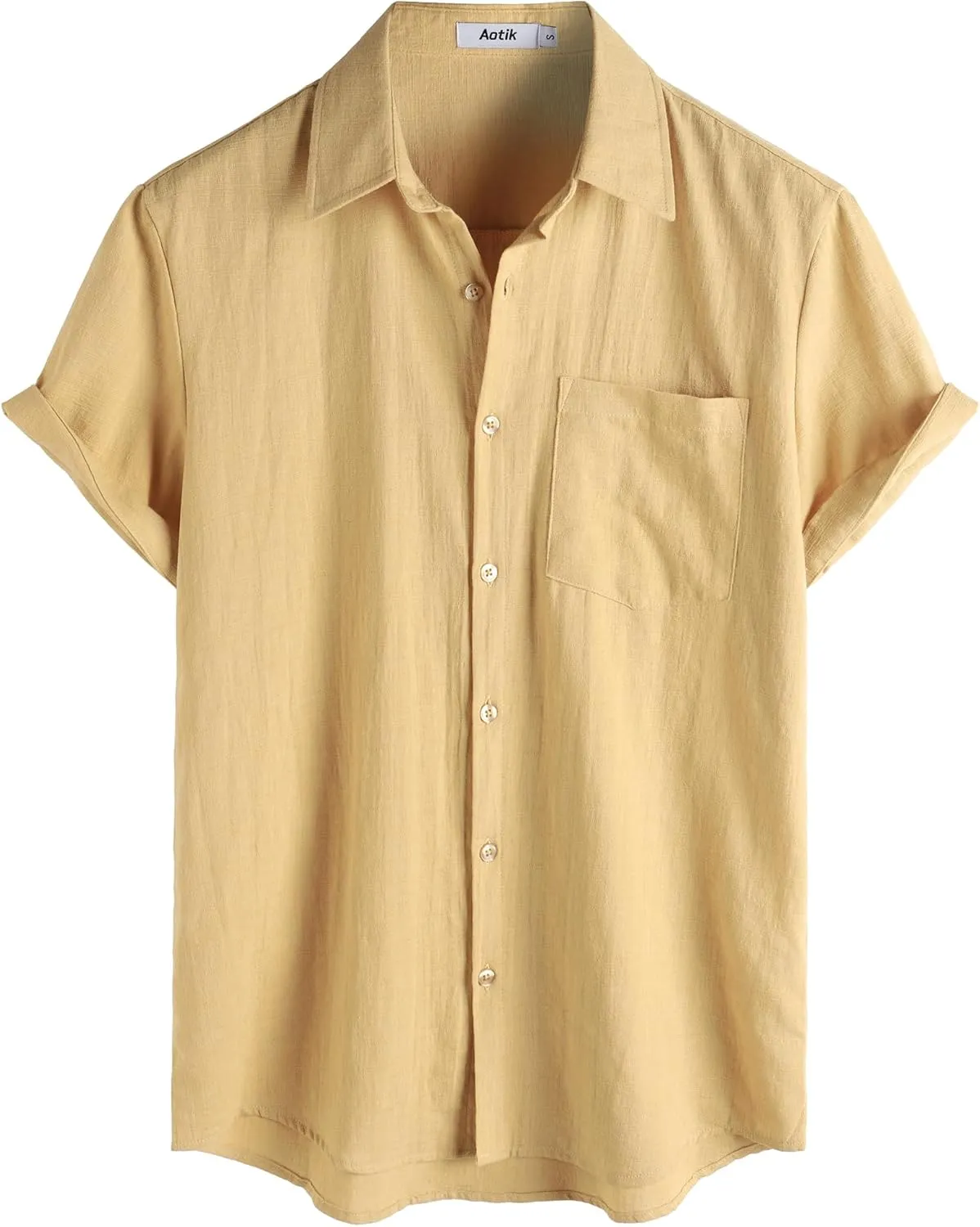 Mens Cotton Linen Shirts Casual Button Down Short Sleeve Shirt Vacation Beach Summer Hawaiian Shirt with Pocket