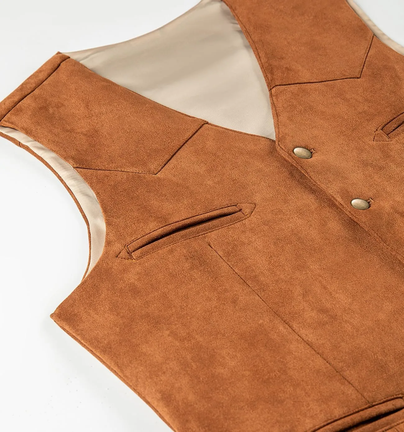 Men's Cowboy Suede Faux Leather Suit Vest Casual Western Cowhide Vest Vintage Slim Fit Waistcoat