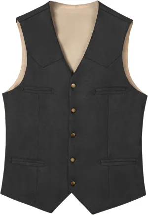 Men's Cowboy Suede Faux Leather Suit Vest Casual Western Cowhide Vest Vintage Slim Fit Waistcoat