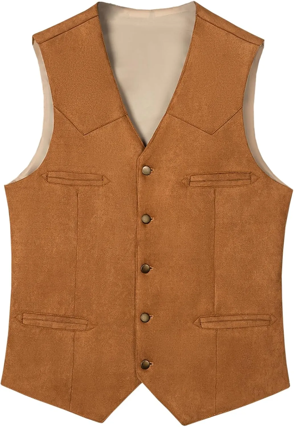 Men's Cowboy Suede Faux Leather Suit Vest Casual Western Cowhide Vest Vintage Slim Fit Waistcoat