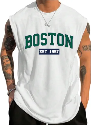 Men's Crewneck Sleeveless Tank Tops Casual Graphic Vest Top Vintage Summer Tee Shirts Streetwear