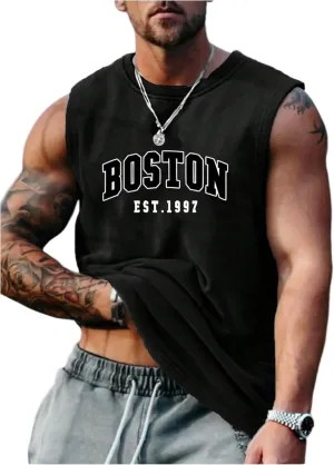 Men's Crewneck Sleeveless Tank Tops Casual Graphic Vest Top Vintage Summer Tee Shirts Streetwear