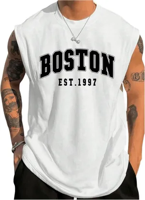 Men's Crewneck Sleeveless Tank Tops Casual Graphic Vest Top Vintage Summer Tee Shirts Streetwear