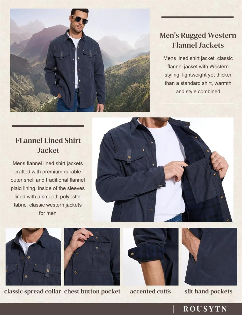 Men's flannel lined shirt jacket Lightweight snap western denim shirt jacket Short coat Vintage snap western jacket