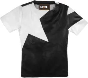 Men's Genuine Leather T-Shirt, Classic Crew Neck Biker Leather Tee, Motorcycle Jacket Shirt Men