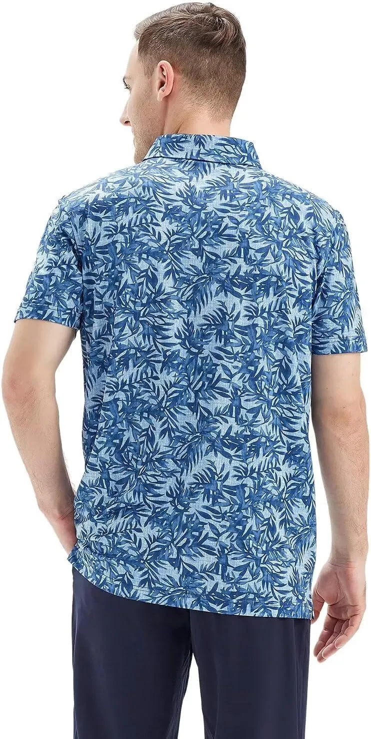 Mens Golf Shirts Short Sleeve Moisture Wicking Dry Fit Print Performance Athletic Casual Golf Polo Shirts for Men
