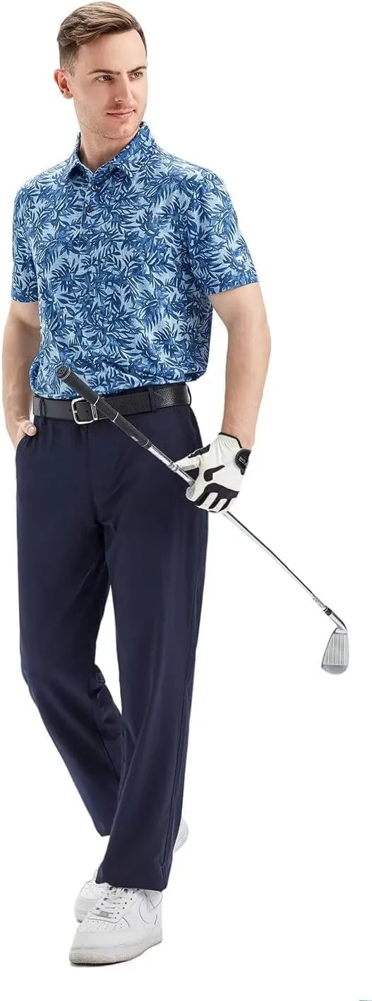 Mens Golf Shirts Short Sleeve Moisture Wicking Dry Fit Print Performance Athletic Casual Golf Polo Shirts for Men