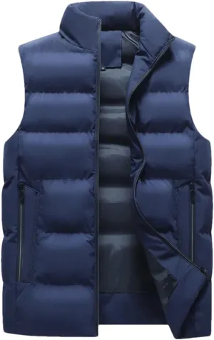 Men's Large Size Puffer Vest Winter Thick Warm Vests Sleeveless Stand Collar Cotton-Padded Waistcoats