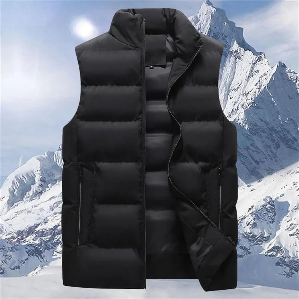Men's Large Size Puffer Vest Winter Thick Warm Vests Sleeveless Stand Collar Cotton-Padded Waistcoats