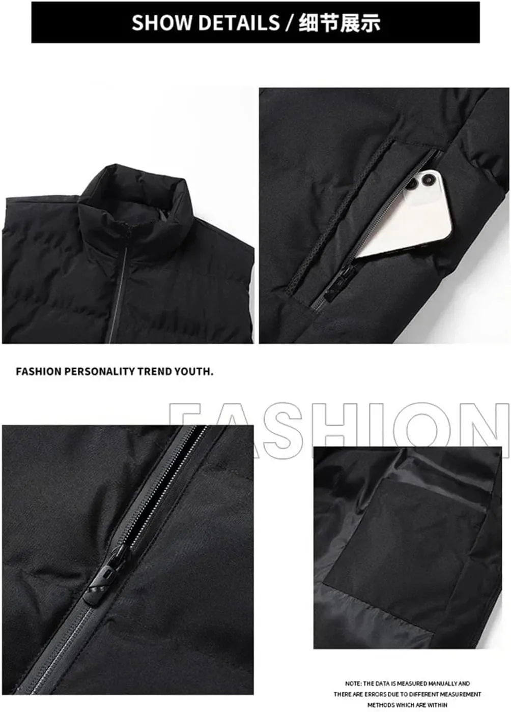 Men's Large Size Puffer Vest Winter Thick Warm Vests Sleeveless Stand Collar Cotton-Padded Waistcoats
