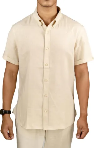 Mens Linen Blend Short Sleeve Casual Shirt for Vacation, Holiday, Casual Party, Lightweight Button Down Shirt