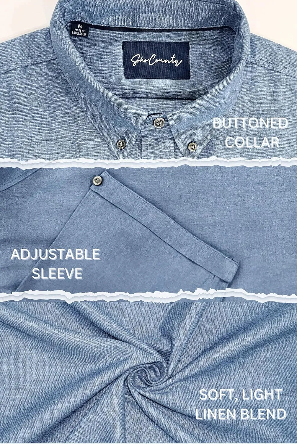 Mens Linen Blend Short Sleeve Casual Shirt for Vacation, Holiday, Casual Party, Lightweight Button Down Shirt