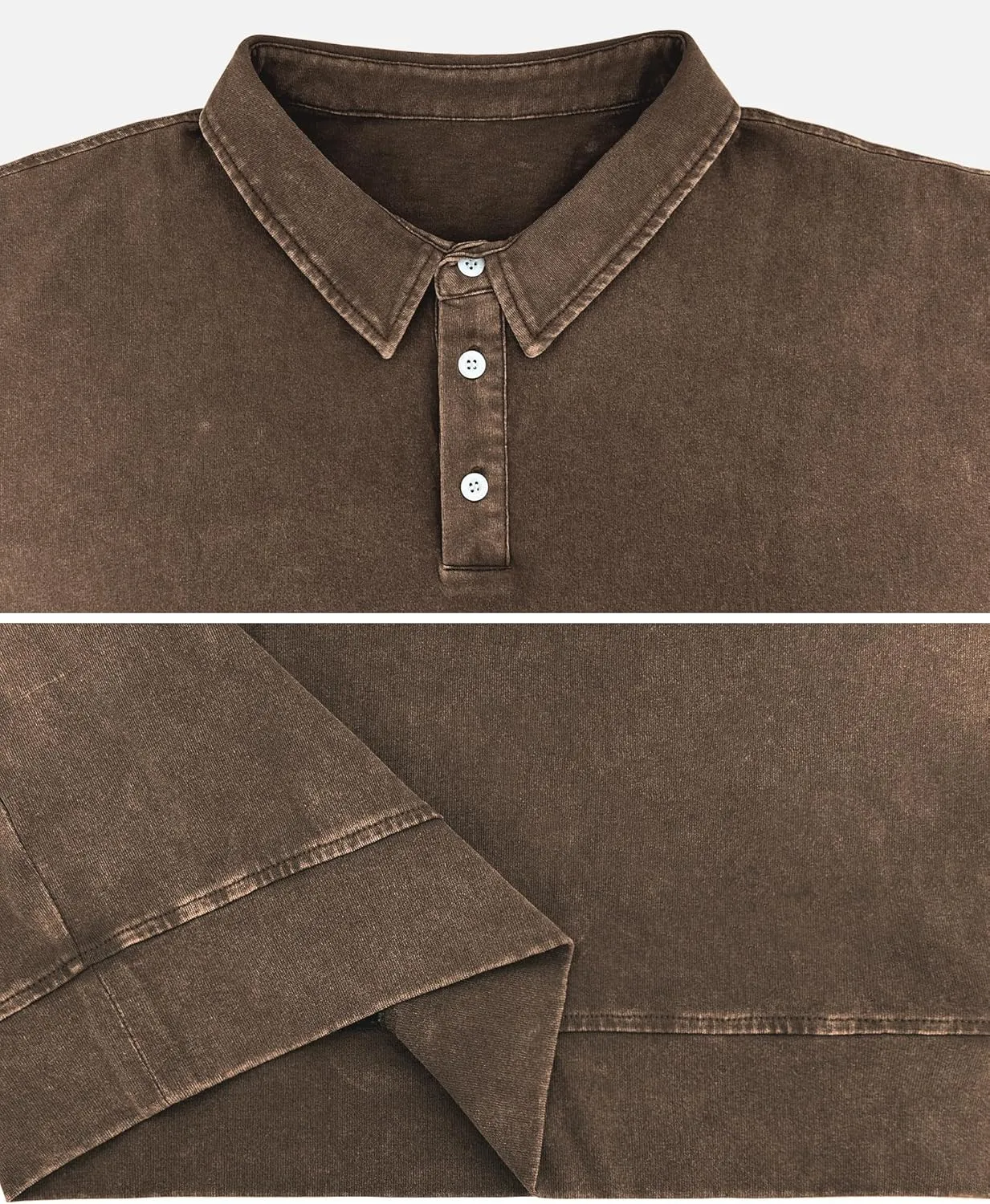 Men's Long Sleeve Polo Shirts Distressed Washed Cotton T-Shirt Lightweight Casual Button Collared Shirt Top