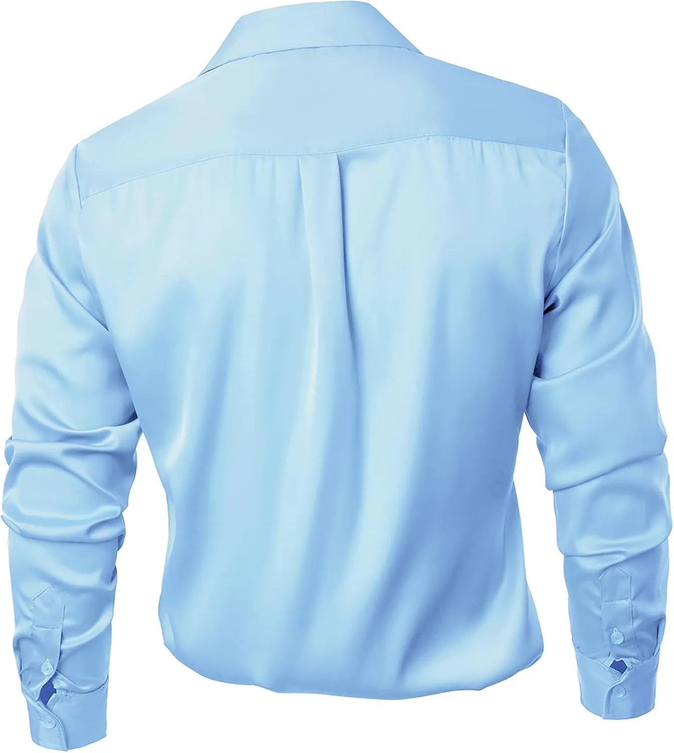 Mens Luxury Satin Silk Dress Shirts Wrinkle Free Casual Button Down Long Sleeve Shirt Prom Wedding Shirt