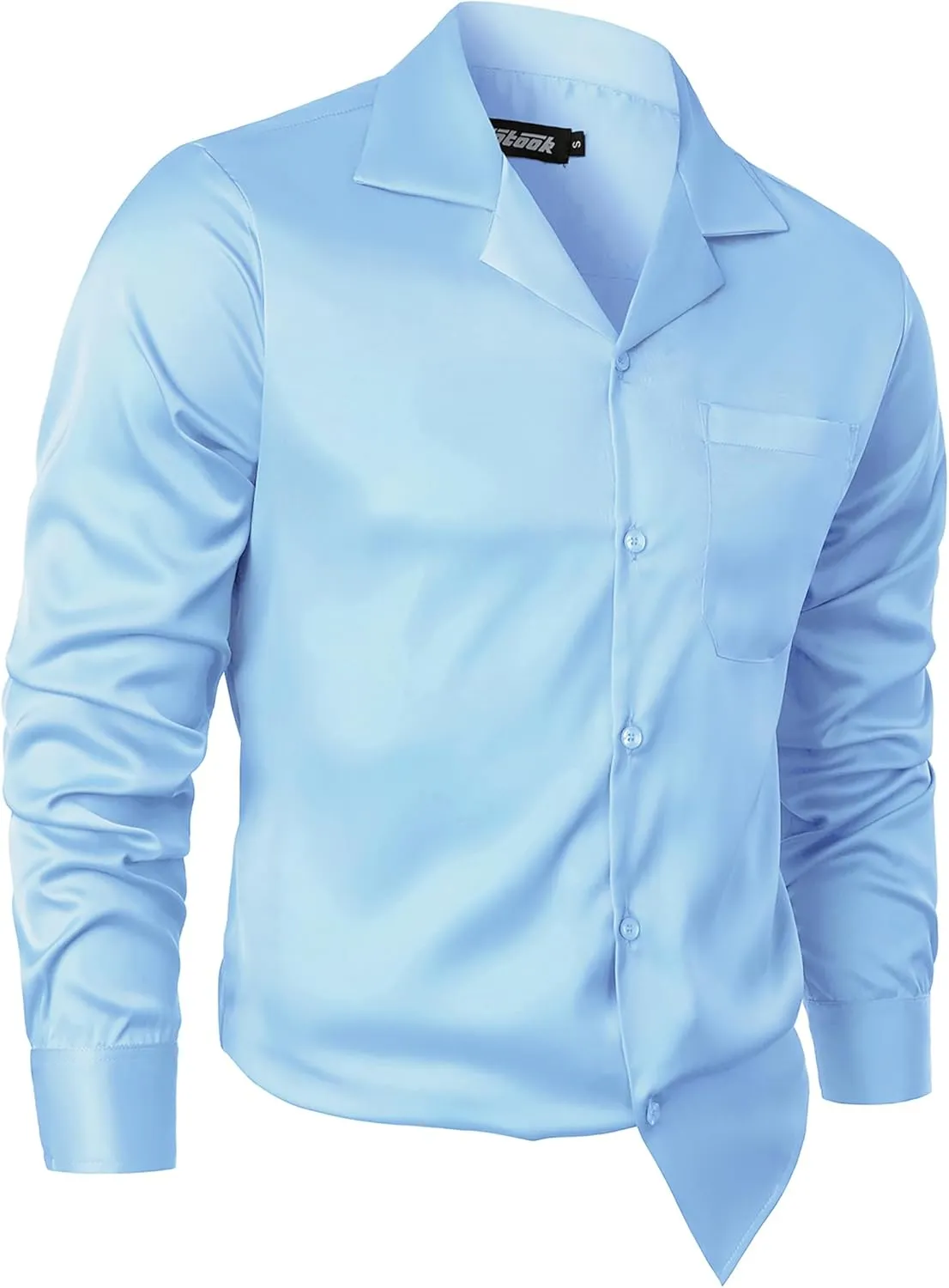 Mens Luxury Satin Silk Dress Shirts Wrinkle Free Casual Button Down Long Sleeve Shirt Prom Wedding Shirt