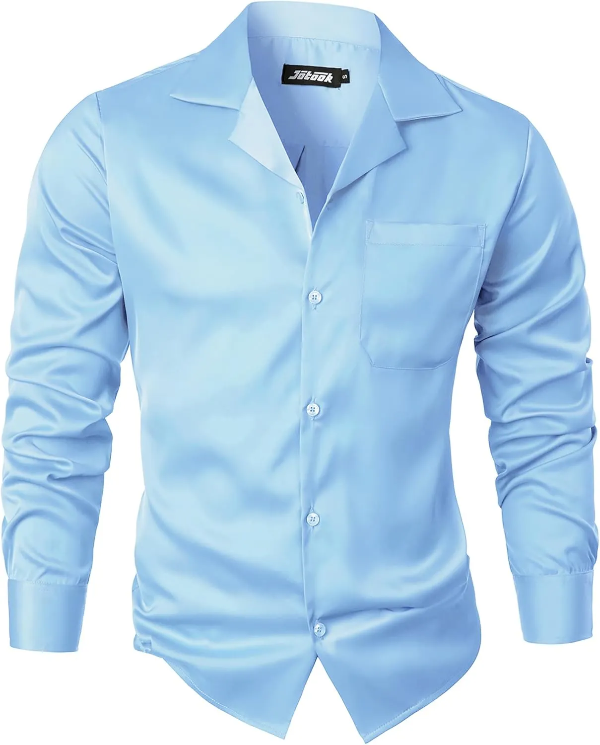 Mens Luxury Satin Silk Dress Shirts Wrinkle Free Casual Button Down Long Sleeve Shirt Prom Wedding Shirt