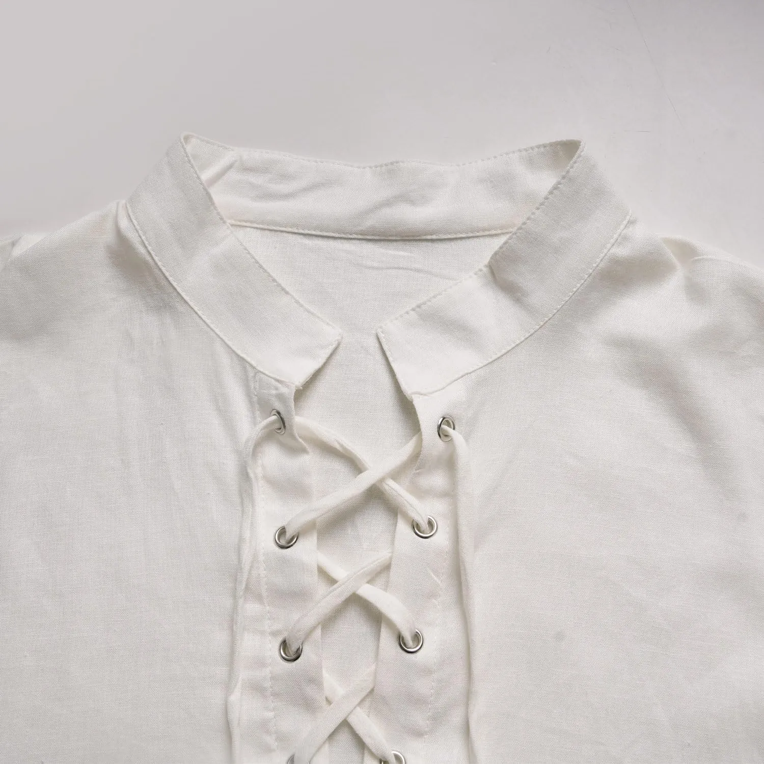 Men's Pirate Shirt Renaissance Medieval Viking Shirt Linen Short Sleeve Lace Up Top Halloween Costume