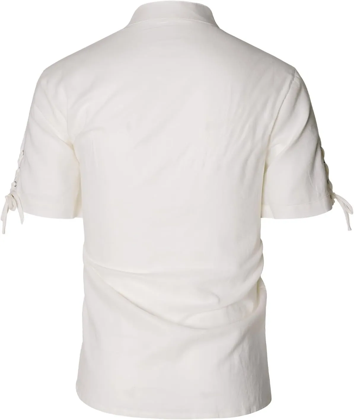 Men's Pirate Shirt Renaissance Medieval Viking Shirt Linen Short Sleeve Lace Up Top Halloween Costume