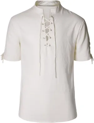 Men's Pirate Shirt Renaissance Medieval Viking Shirt Linen Short Sleeve Lace Up Top Halloween Costume