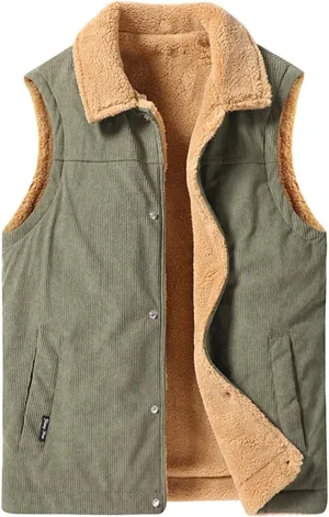 Mens Sherpa Winter Vest,Men'S Fleece Vest,Button Vest For Men Outerwear,Mens Canvas Vest