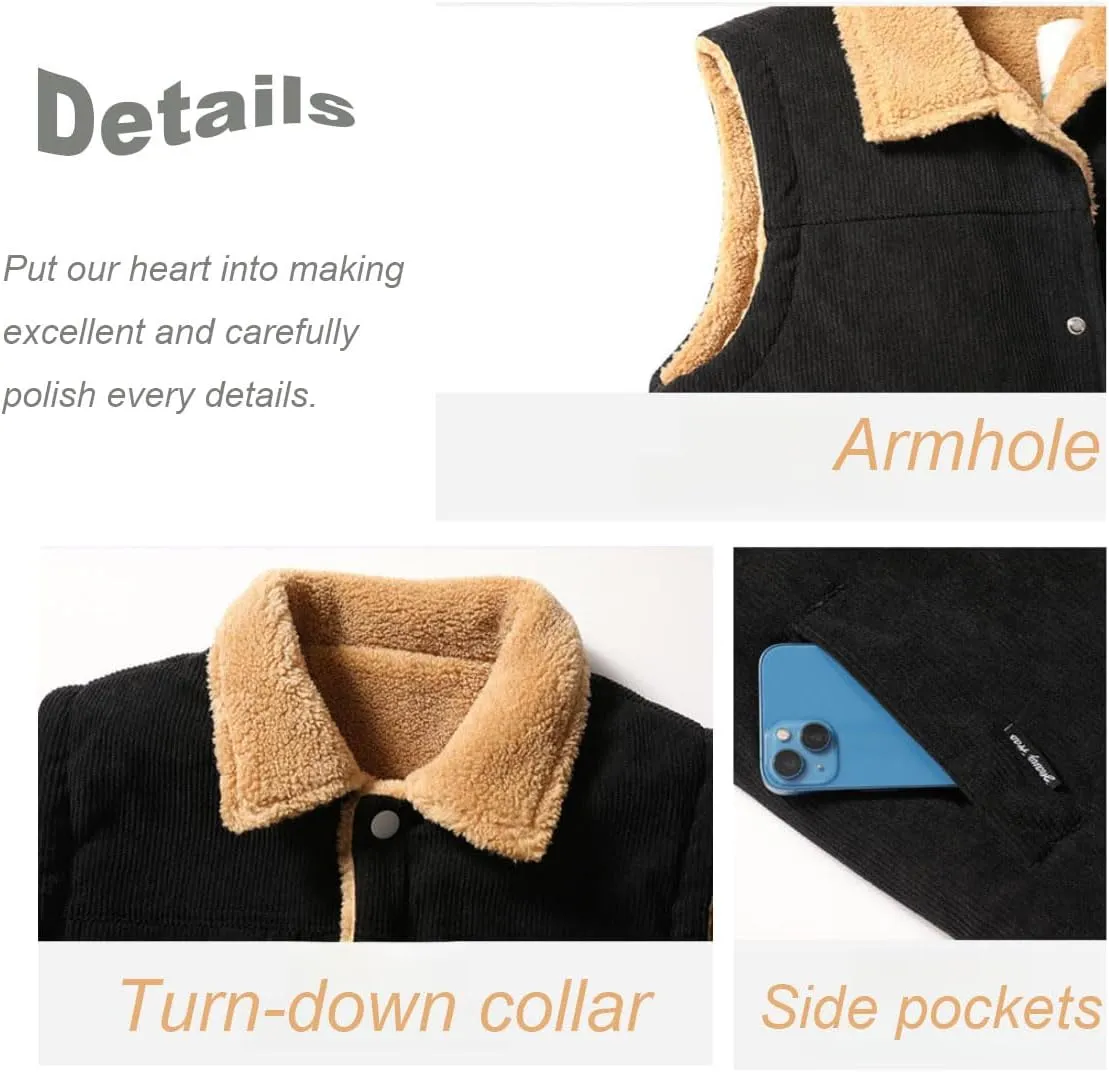 Mens Sherpa Winter Vest,Men'S Fleece Vest,Button Vest For Men Outerwear,Mens Canvas Vest