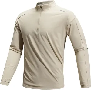 Men's Shirts Quick Dry Slim Fit Half Zipper Long Sleeve Solid Lightweight Shirt Odor Control Elastic Lightweight Tops