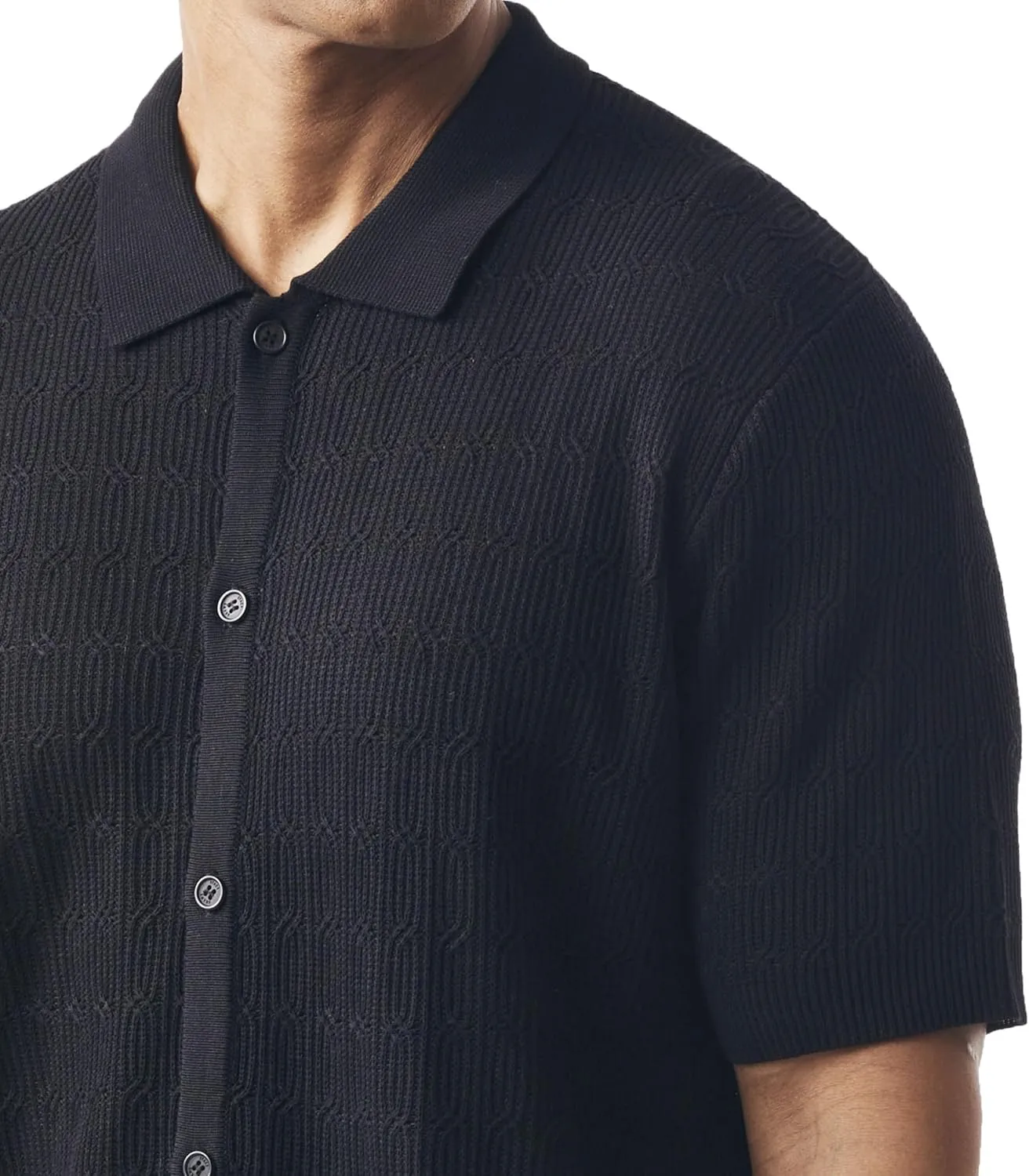 Mens Short Sleeve Knit Sports Shirt - Modern Polo Vintage Classics: Solid Cable Twist Jacquard Pattern