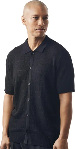 Mens Short Sleeve Knit Sports Shirt - Modern Polo Vintage Classics: Solid Cable Twist Jacquard Pattern