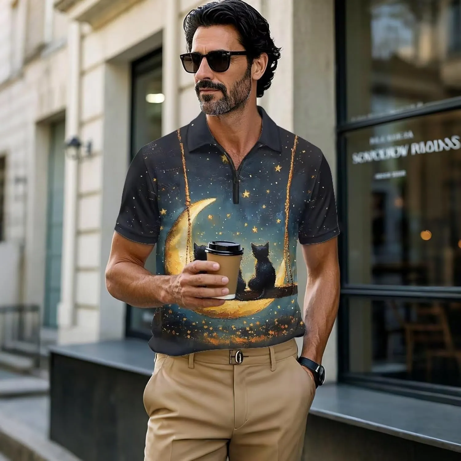 Men's Short Sleeve Shirt Zipper Collar Golf Shirt Summer Quick Dry Athletic Tops Slim Fit Sports Tennis Shirts
