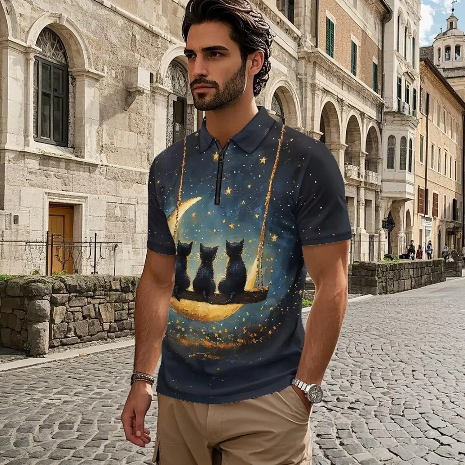 Men's Short Sleeve Shirt Zipper Collar Golf Shirt Summer Quick Dry Athletic Tops Slim Fit Sports Tennis Shirts