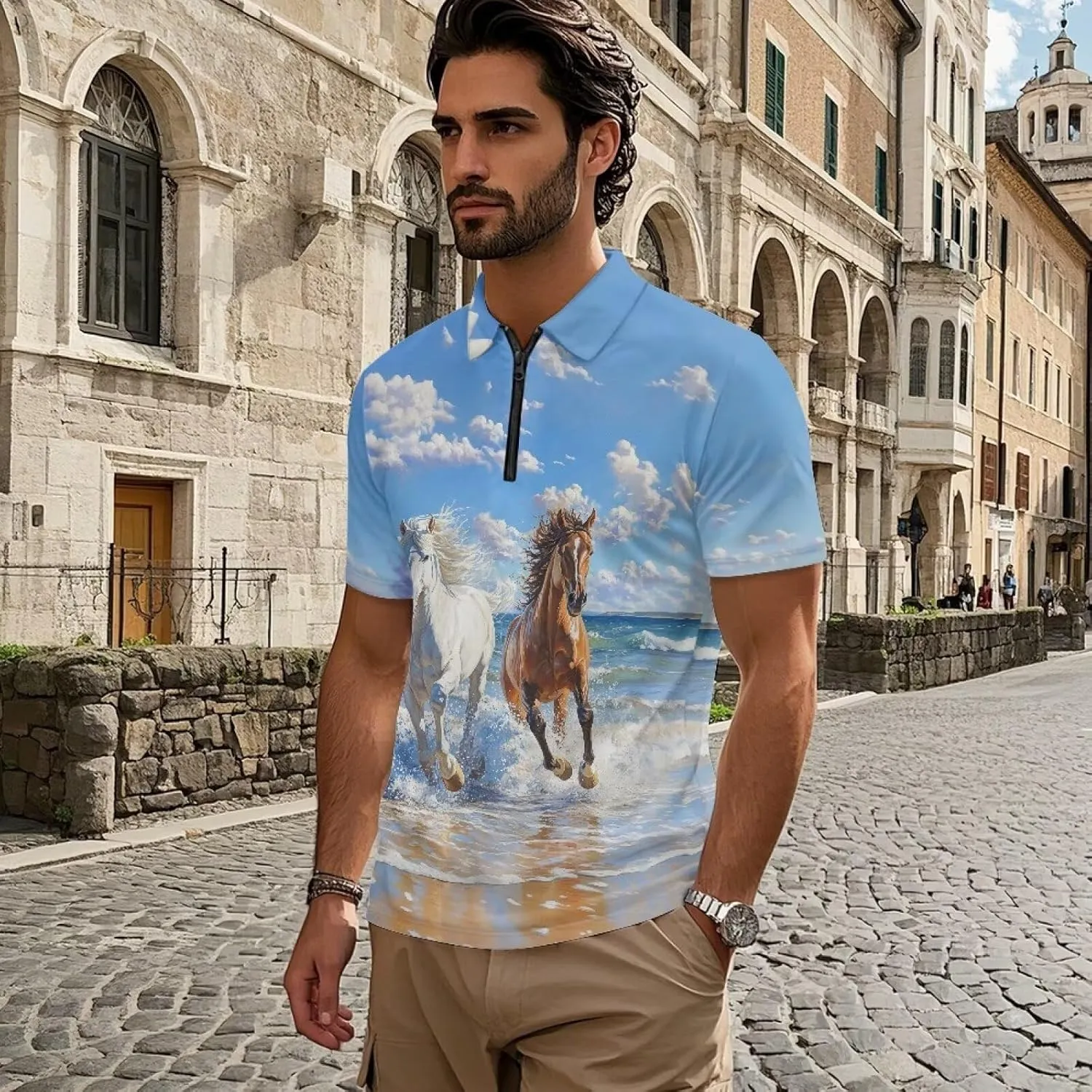 Men's Short Sleeve Shirt Zipper Collar Golf Shirt Summer Quick Dry Athletic Tops Slim Fit Sports Tennis Shirts
