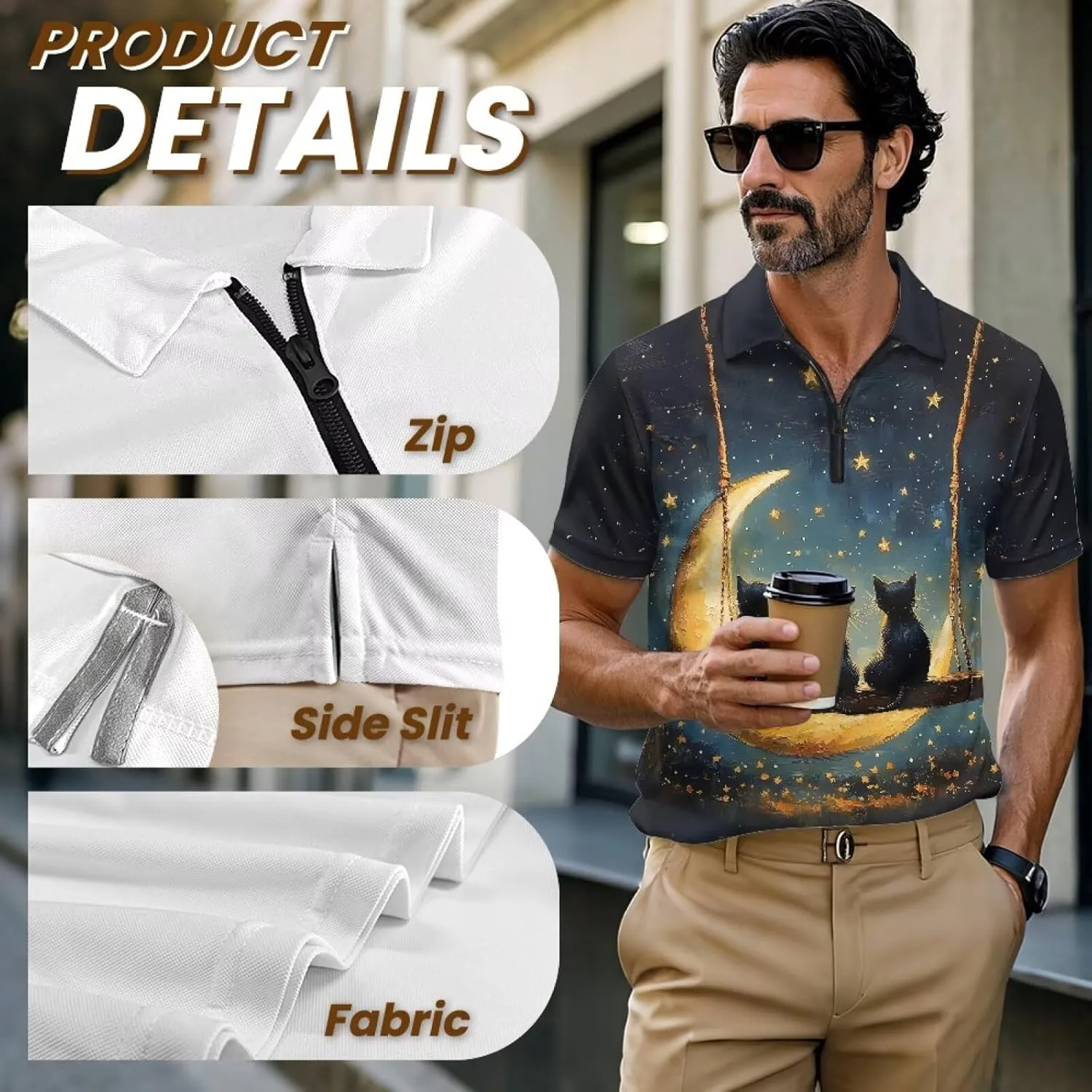 Men's Short Sleeve Shirt Zipper Collar Golf Shirt Summer Quick Dry Athletic Tops Slim Fit Sports Tennis Shirts