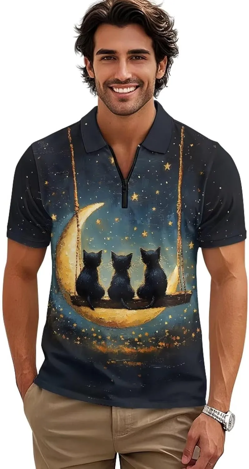 Men's Short Sleeve Shirt Zipper Collar Golf Shirt Summer Quick Dry Athletic Tops Slim Fit Sports Tennis Shirts