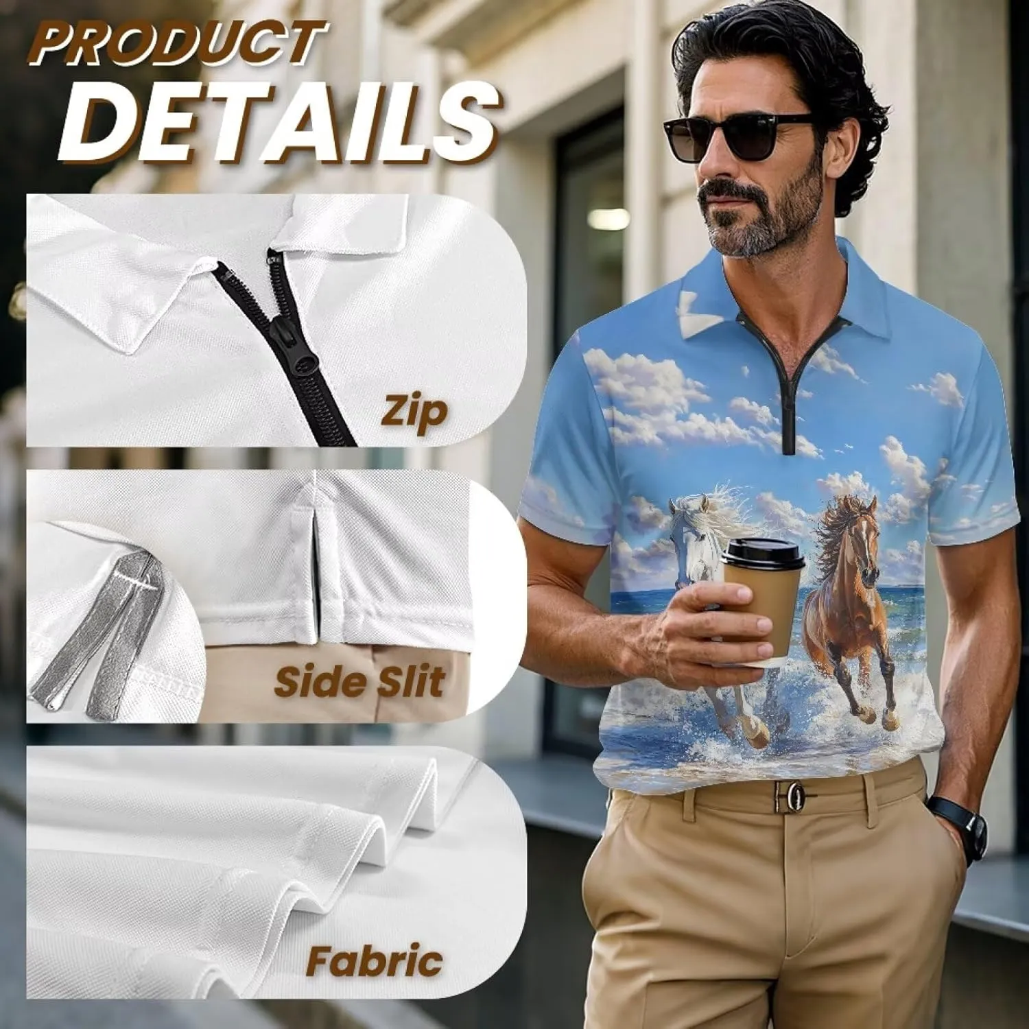 Men's Short Sleeve Shirt Zipper Collar Golf Shirt Summer Quick Dry Athletic Tops Slim Fit Sports Tennis Shirts
