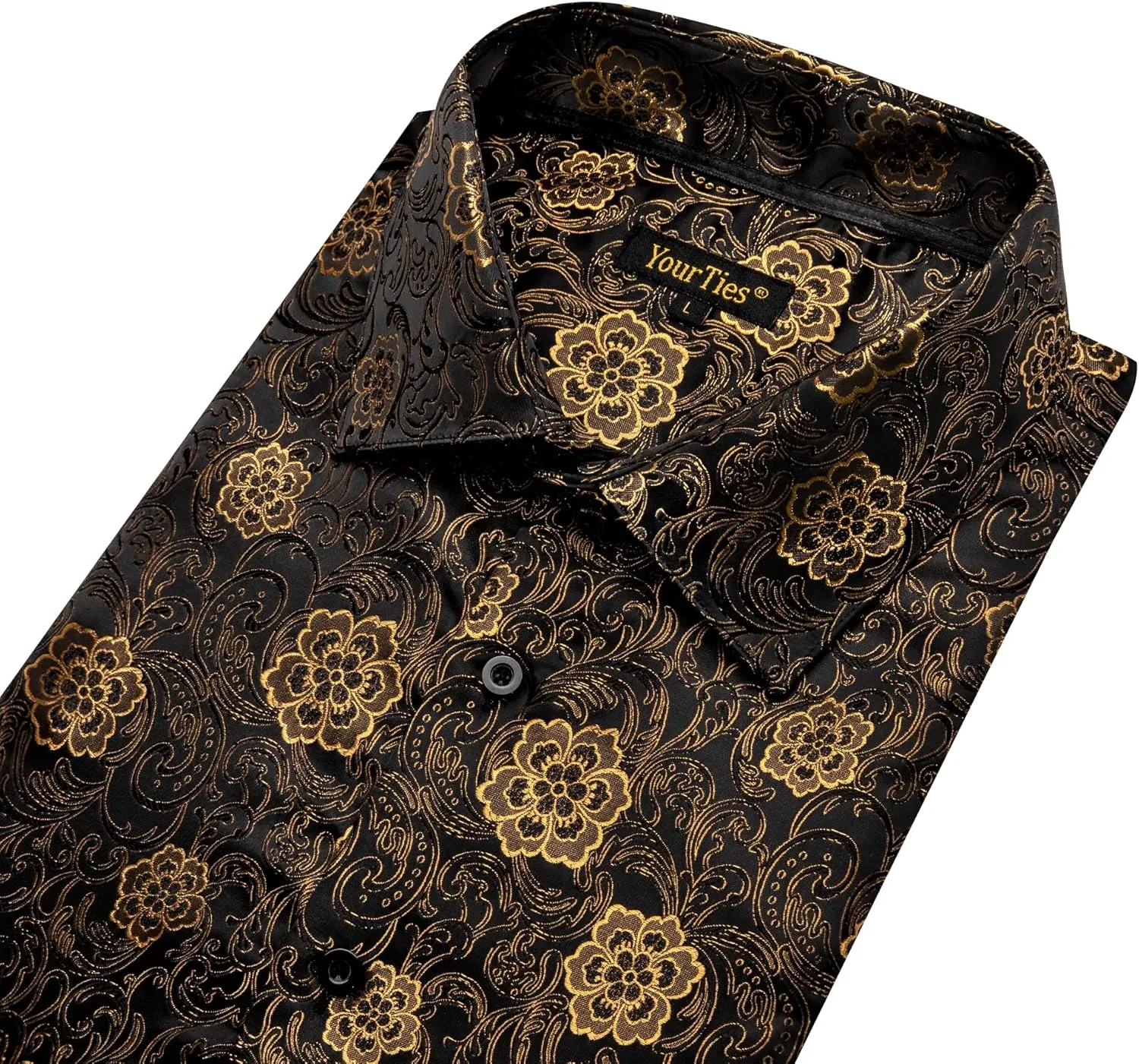 Mens Silk Paisley Dress Shirt Casual Button Down Shirt Long Sleeve Western Floral Shirts Wedding Party Holiday