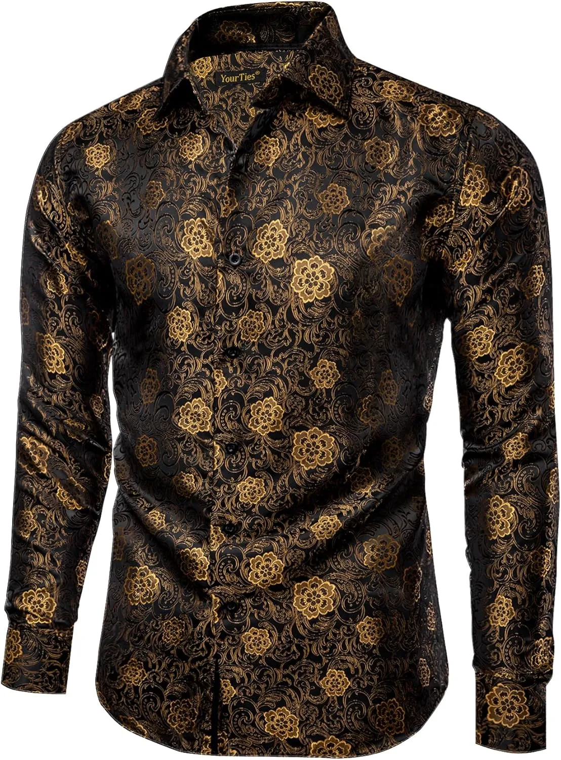 Mens Silk Paisley Dress Shirt Casual Button Down Shirt Long Sleeve Western Floral Shirts Wedding Party Holiday