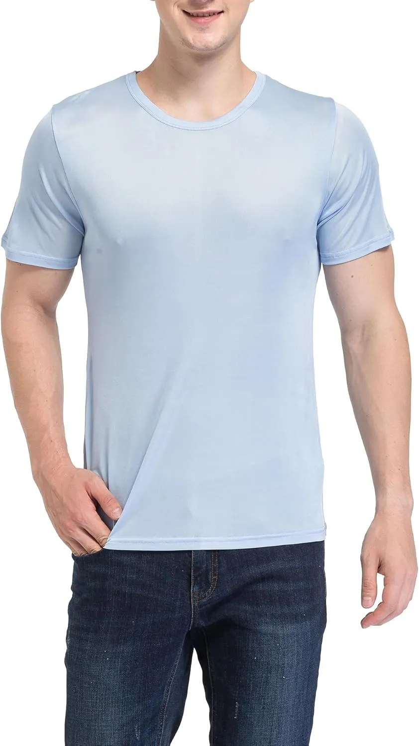 Men's Silk Shirt Soft Breathable Sport T-Shirt Underwear Slim Short/Long Sleeve Tops