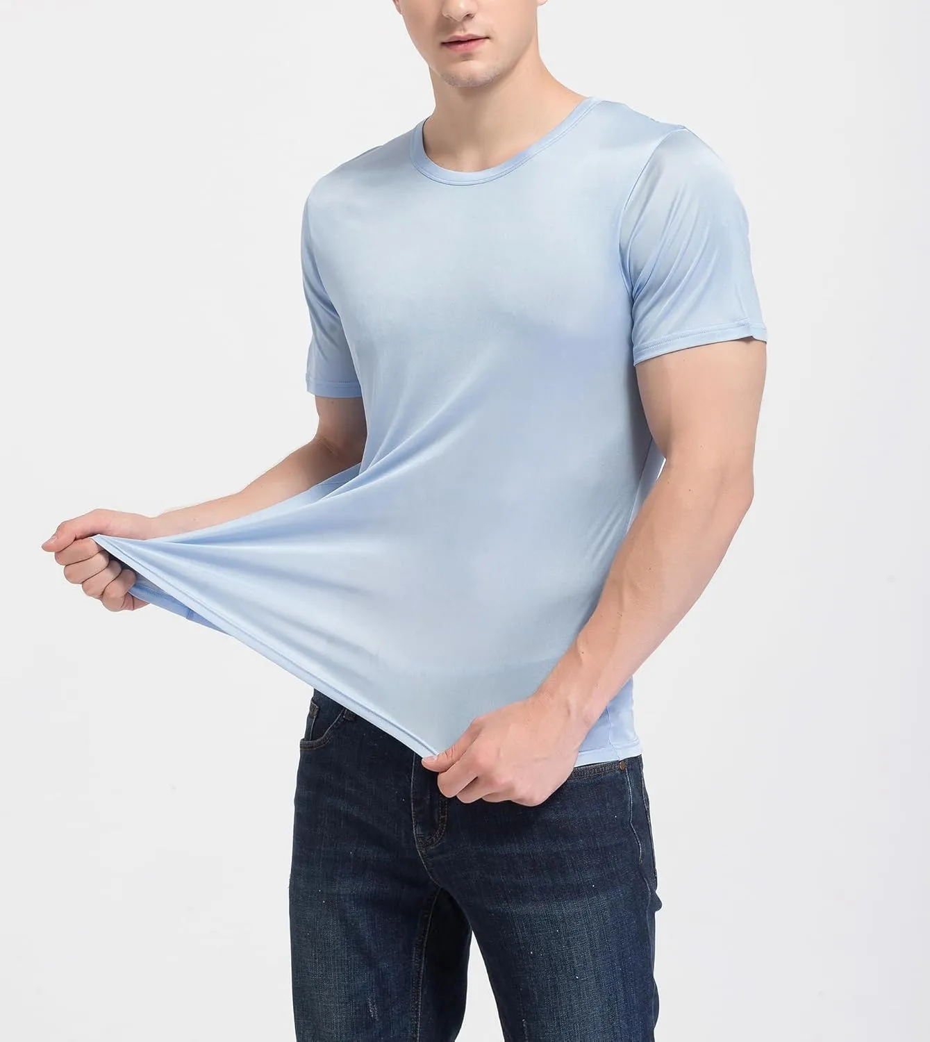 Men's Silk Shirt Soft Breathable Sport T-Shirt Underwear Slim Short/Long Sleeve Tops
