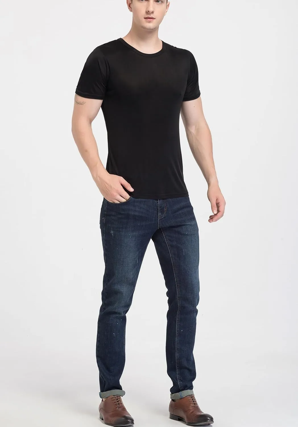 Men's Silk Shirt Soft Breathable Sport T-Shirt Underwear Slim Short/Long Sleeve Tops