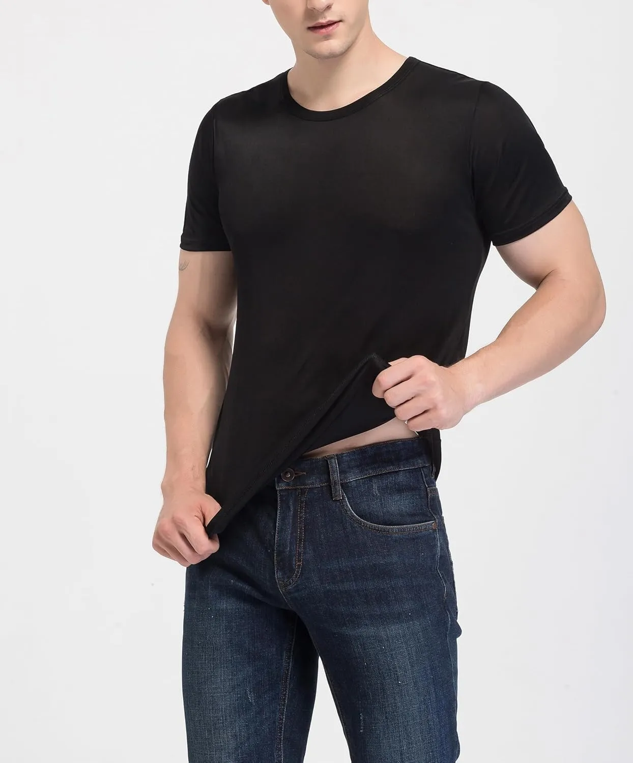 Men's Silk Shirt Soft Breathable Sport T-Shirt Underwear Slim Short/Long Sleeve Tops
