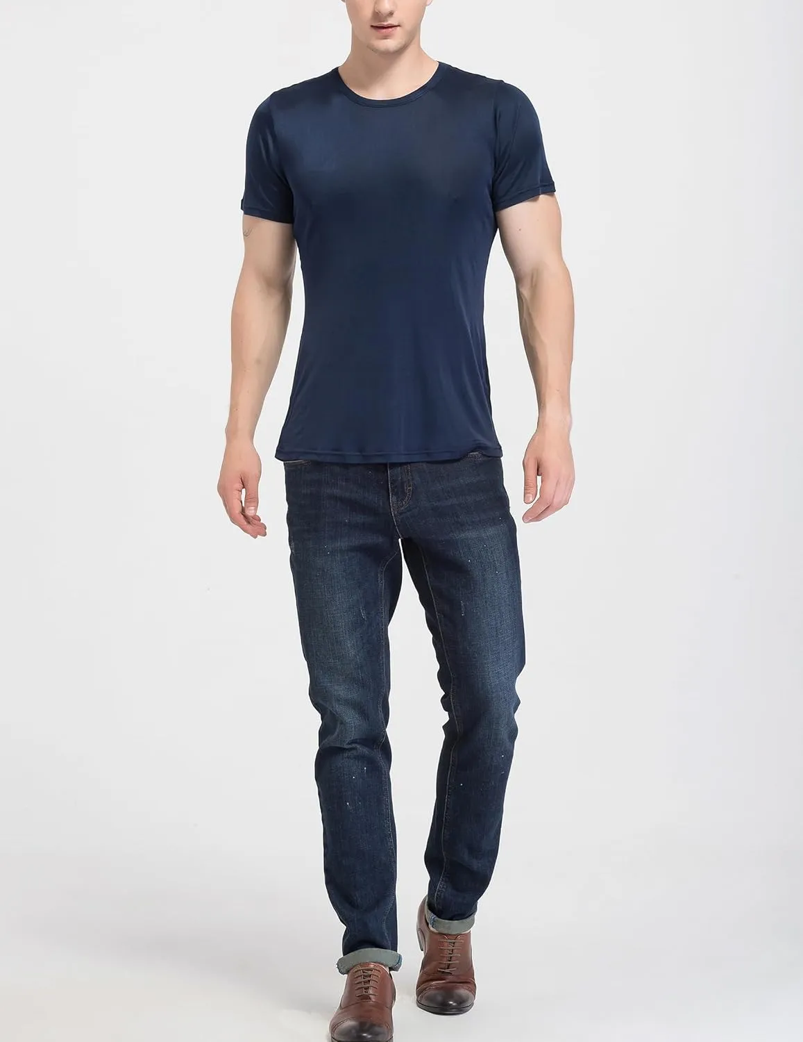 Men's Silk Shirt Soft Breathable Sport T-Shirt Underwear Slim Short/Long Sleeve Tops