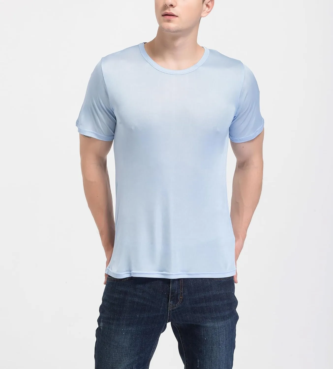 Men's Silk Shirt Soft Breathable Sport T-Shirt Underwear Slim Short/Long Sleeve Tops