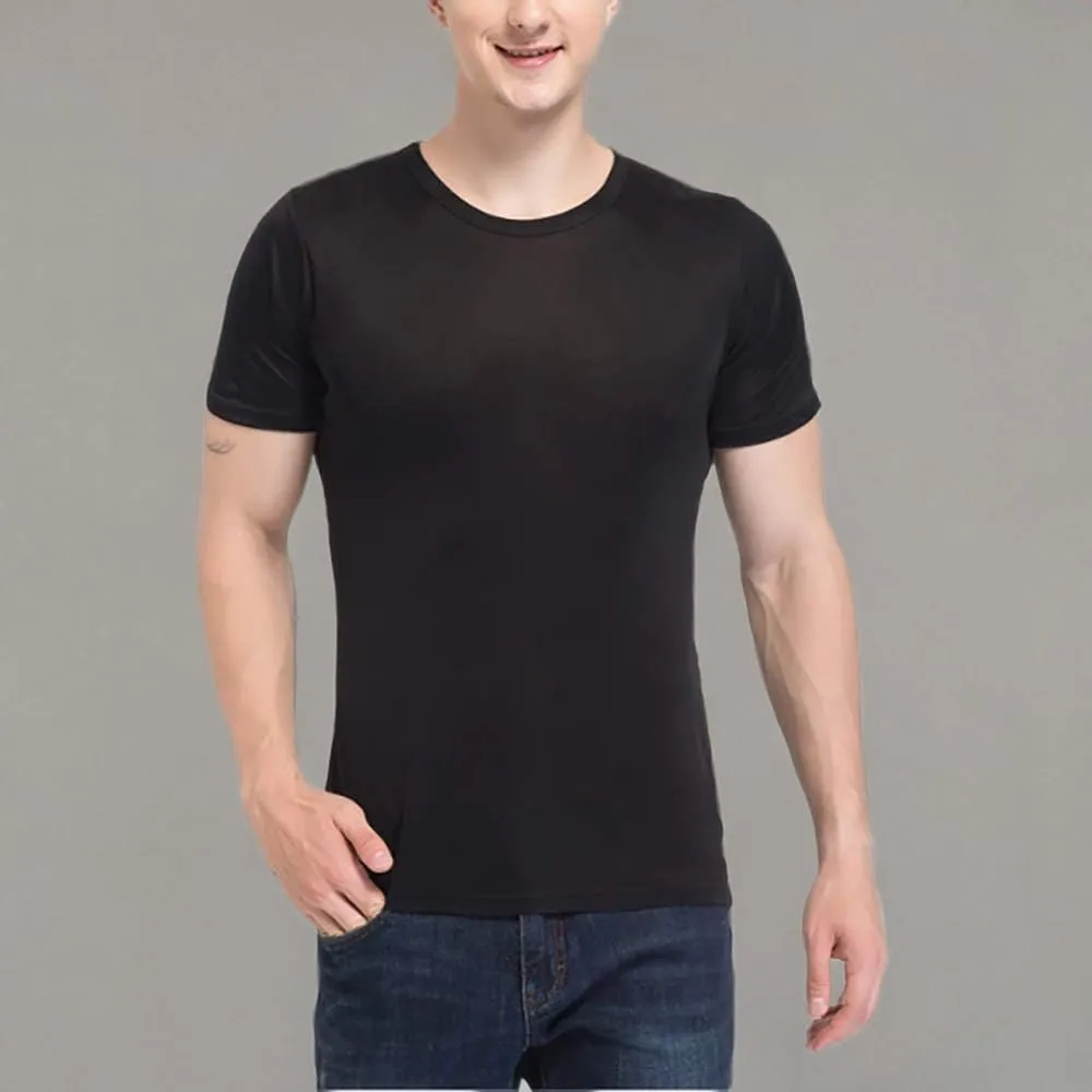 Men's Silk Shirt Soft Breathable Sport T-Shirt Underwear Slim Short/Long Sleeve Tops