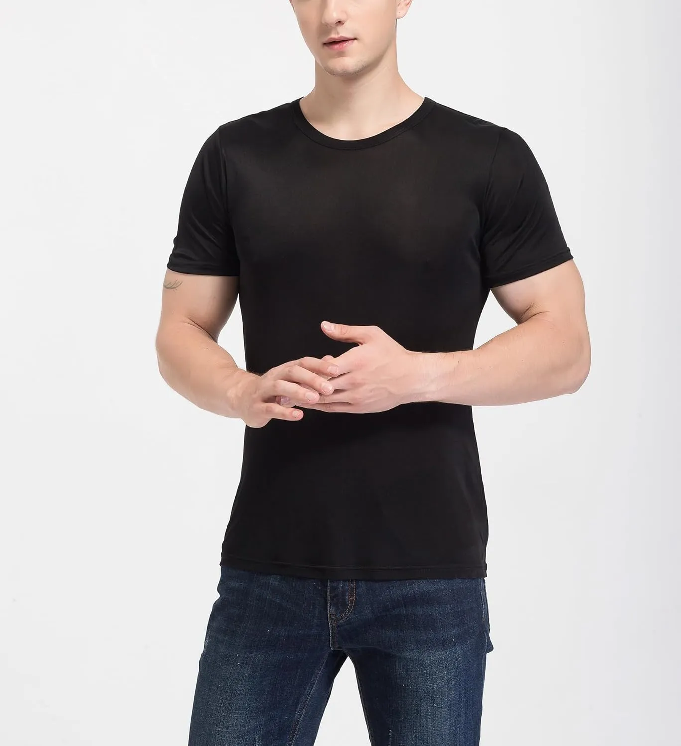 Men's Silk Shirt Soft Breathable Sport T-Shirt Underwear Slim Short/Long Sleeve Tops