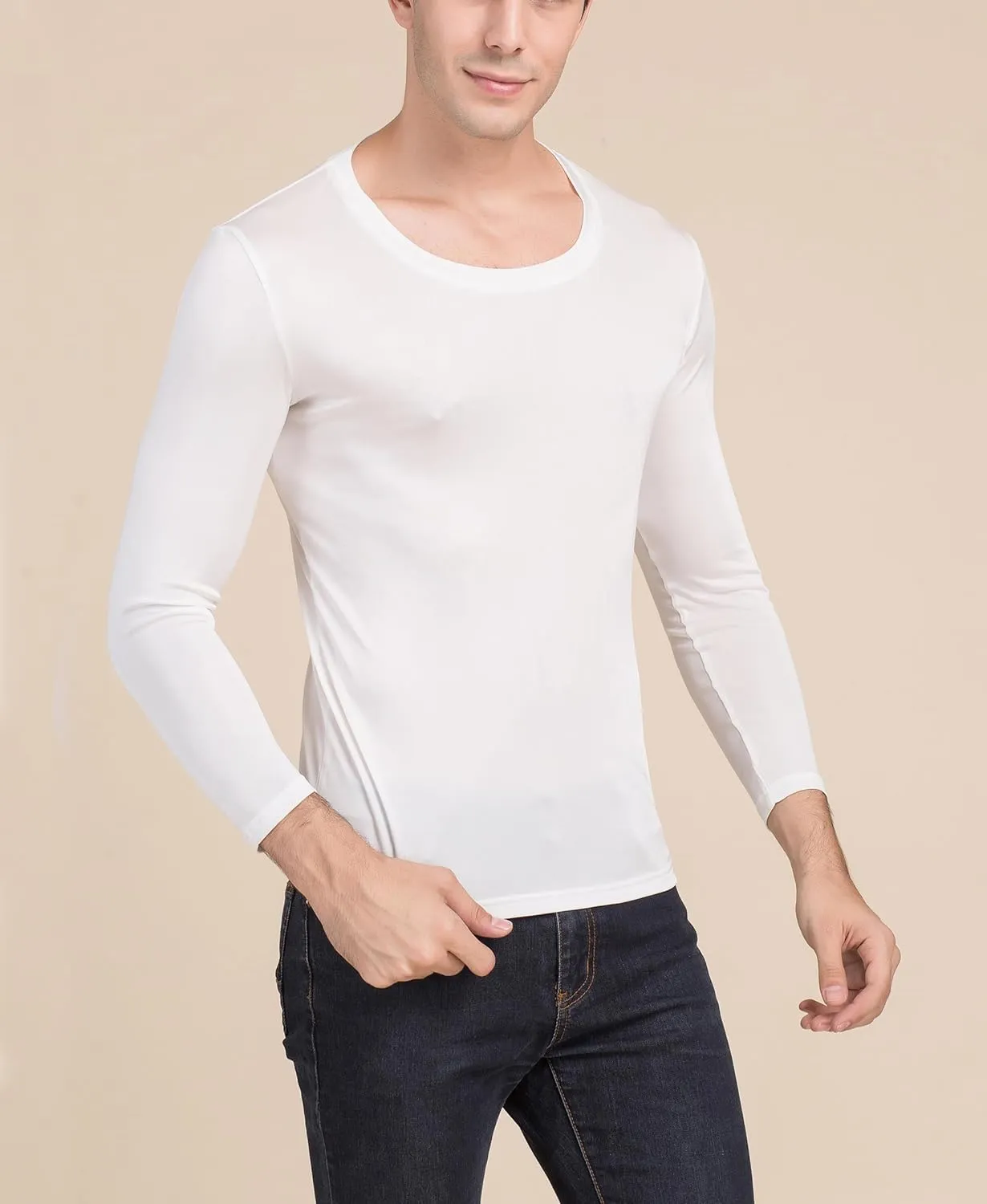 Men's Silk Shirt Soft Breathable Sport T-Shirt Underwear Slim Short/Long Sleeve Tops