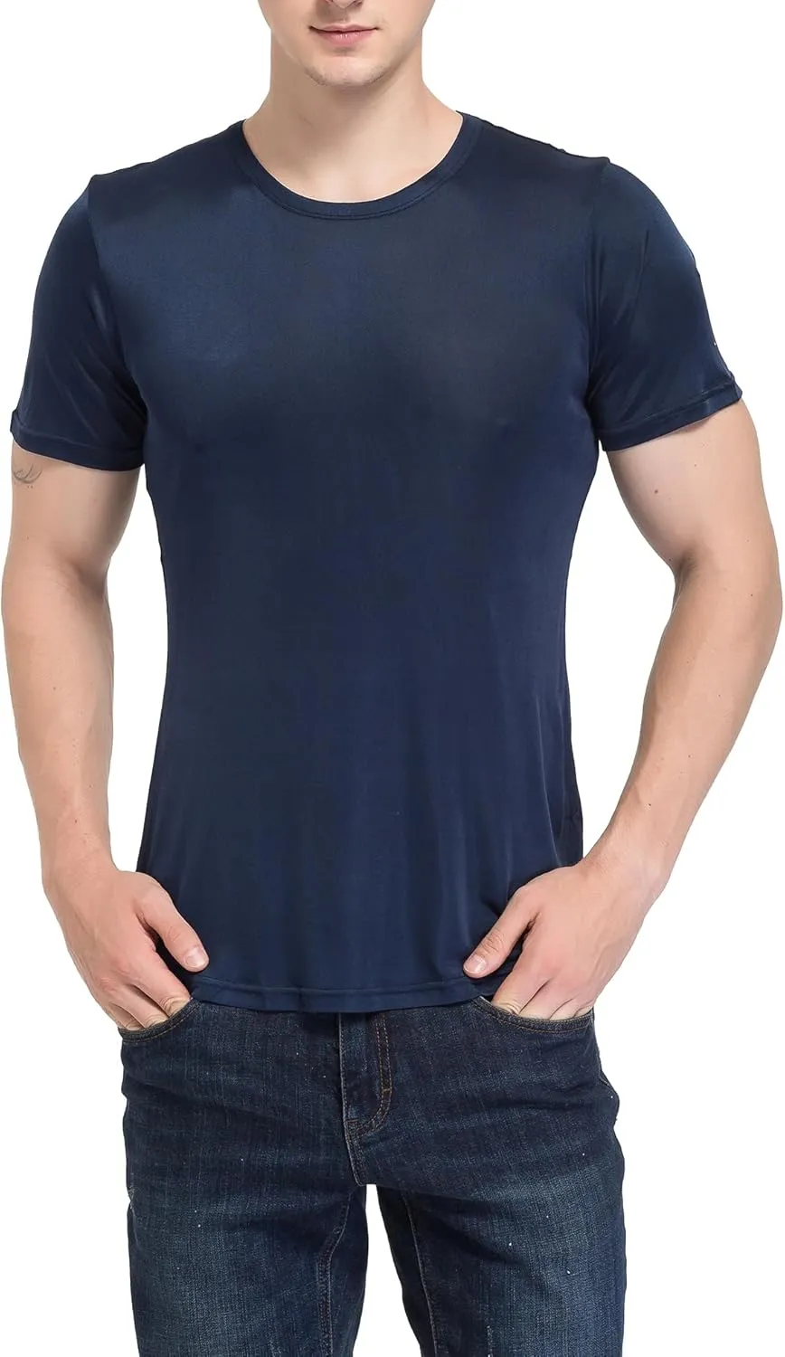 Men's Silk Shirt Soft Breathable Sport T-Shirt Underwear Slim Short/Long Sleeve Tops