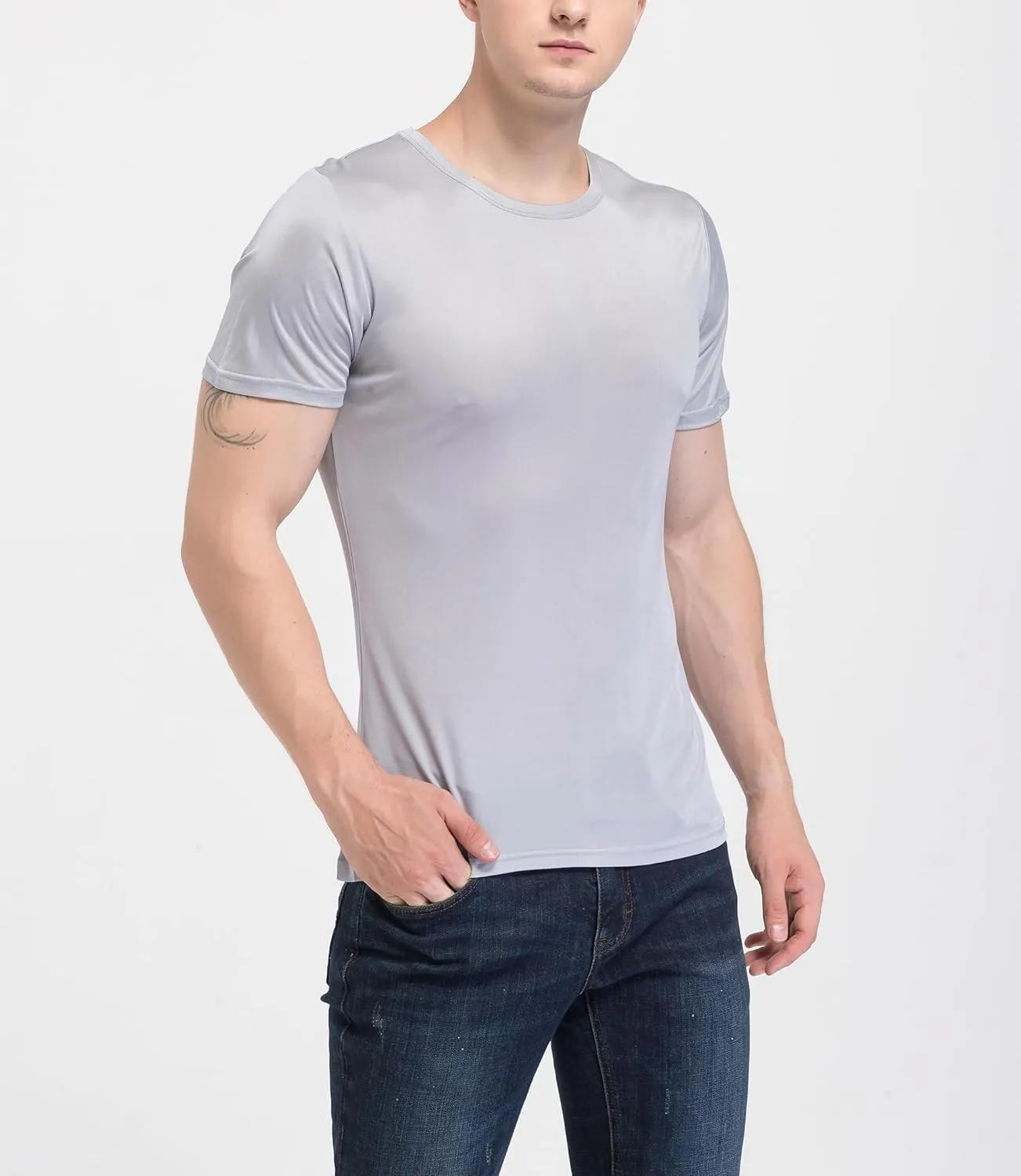Men's Silk Shirt Soft Breathable Sport T-Shirt Underwear Slim Short/Long Sleeve Tops
