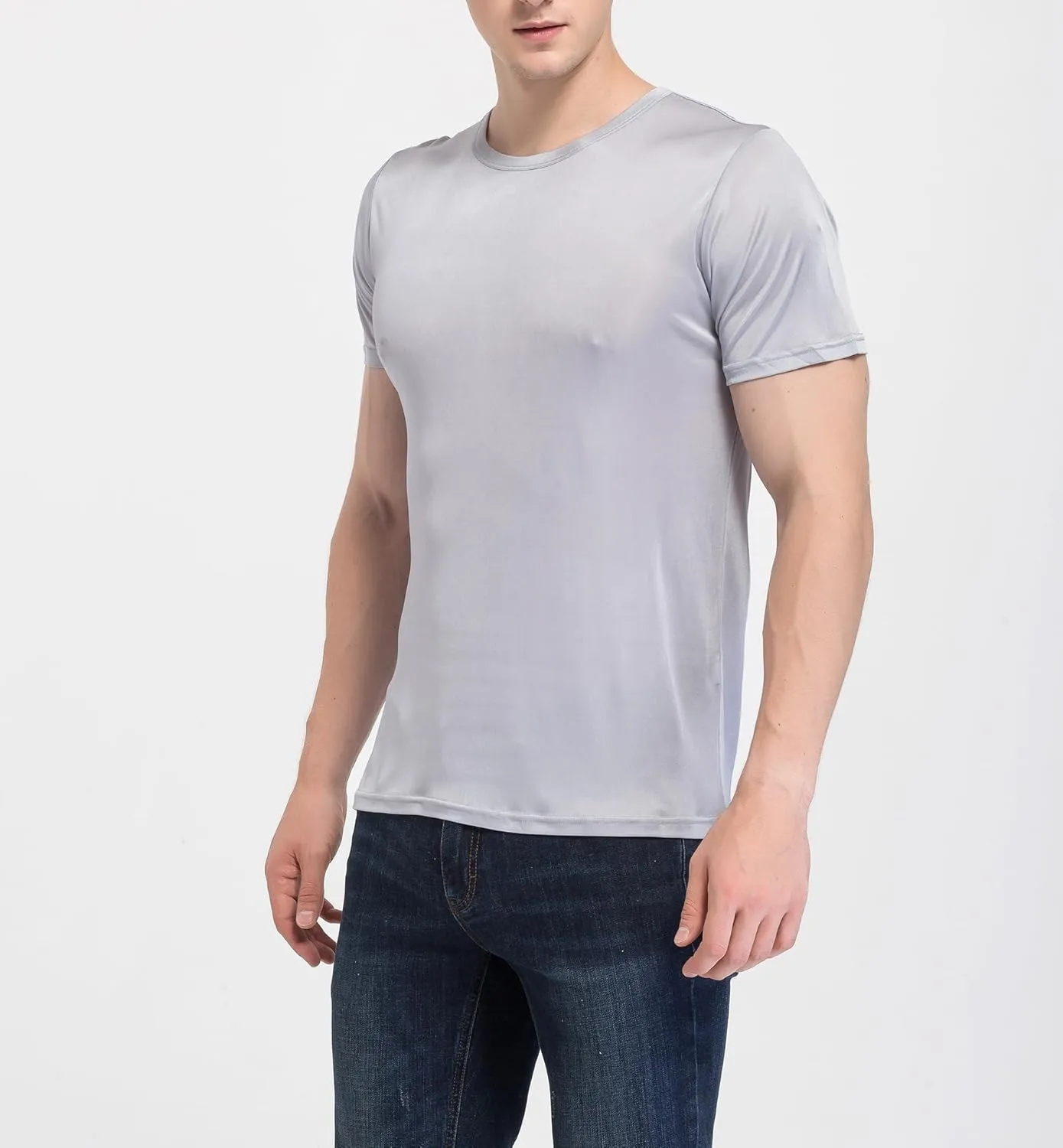 Men's Silk Shirt Soft Breathable Sport T-Shirt Underwear Slim Short/Long Sleeve Tops