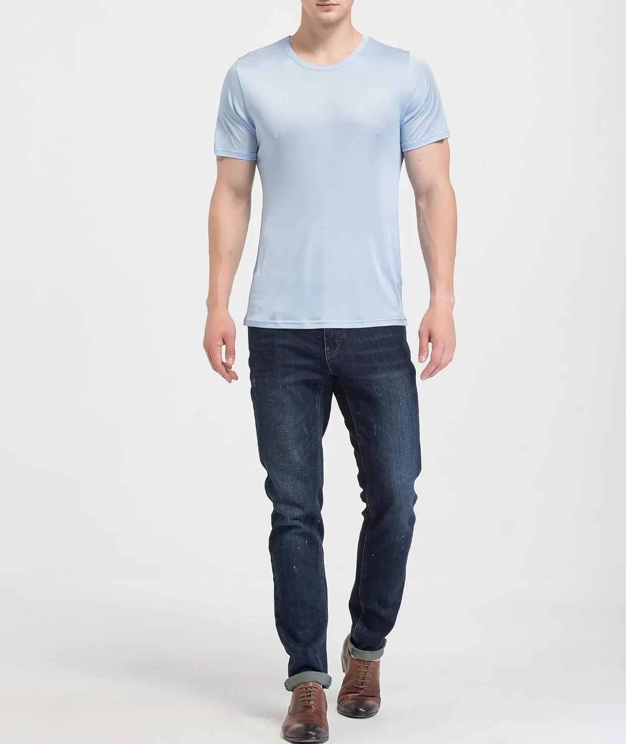 Men's Silk Shirt Soft Breathable Sport T-Shirt Underwear Slim Short/Long Sleeve Tops